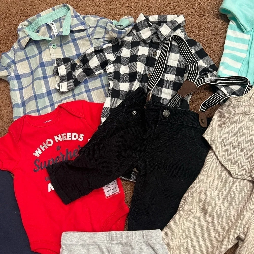 Bundle of 17 Pieces of Boys Clothes Size 3-6 Months Footies, Shorts, Pants, Sets